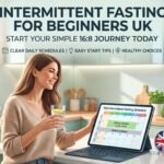 Clock and light meal representing intermittent fasting for beginners UK