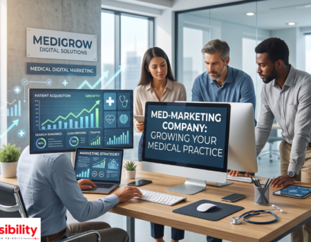 Doctor reviewing digital marketing analytics on a laptop, representing a medical digital marketing company at work