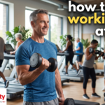 Adult over 40 doing bodyweight strength exercise as part of a beginner workout routine