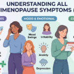 Chart showing declining estrogen levels during perimenopause and associated symptoms across ages 40 to 55