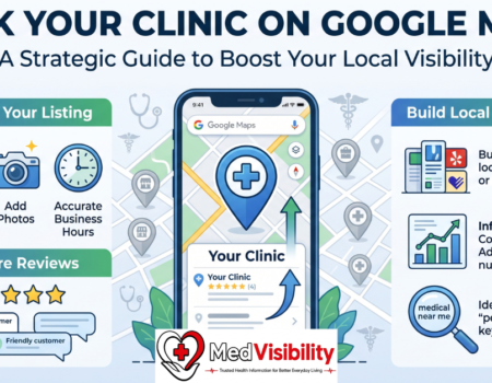 Smartphone screen showing a clinic's Google Maps listing with reviews and directions