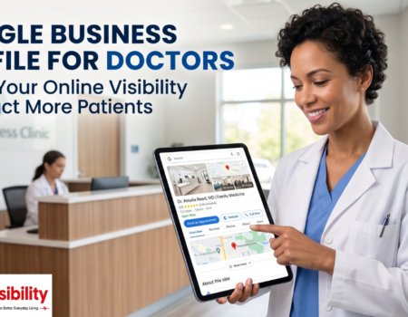 Doctor managing a Google Business Profile listing for their medical practice on a laptop screen.
