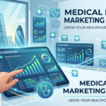 Doctor reviewing digital marketing analytics on a laptop in a UK clinic