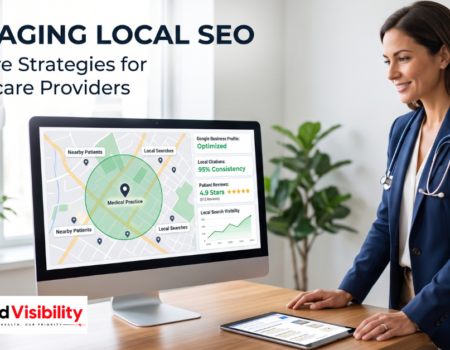 Healthcare provider checking local search visibility and Google Business Profile rankings on a laptop