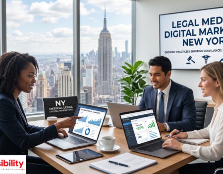 Medical practice staff reviewing digital marketing compliance checklist in New York office