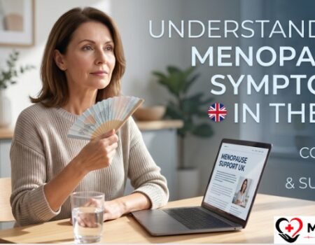 Woman reflecting on menopause symptoms including hot flushes and mood changes, UK health guide