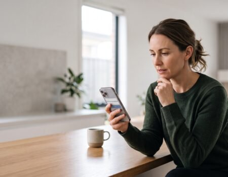 Person using the healthdirect symptom checker on a laptop to assess health symptoms